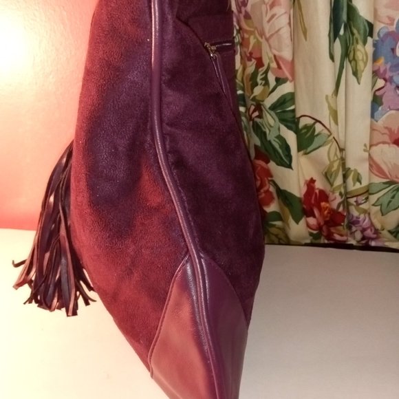 NEW PURPLE SQUARED BY SONDRA ROBERTS SHOULDER HANDBAG W/ ROPE STRAP & TASSIL - Picture 6 of 13